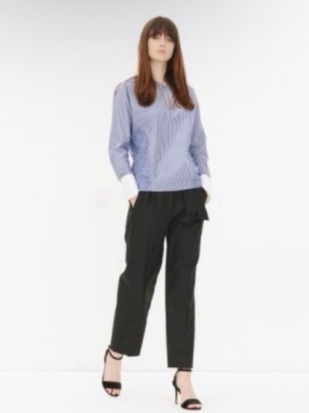 Sandro Blue and White Striped Popover Blouse